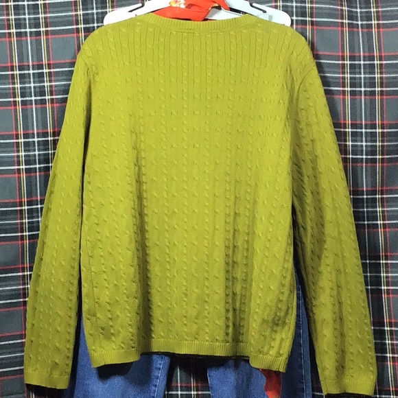 🍋‍🟩 CHARTER CLUB Chartreuse Cable Knit V Neck Pima Cotton Blend Long Sleeve - Picture 5 of 5